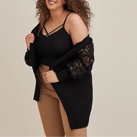 Torrid Black Eyelet Lace Balloon Sleeve Cardigan Sweater 2X EUC - Picture 3 of 7